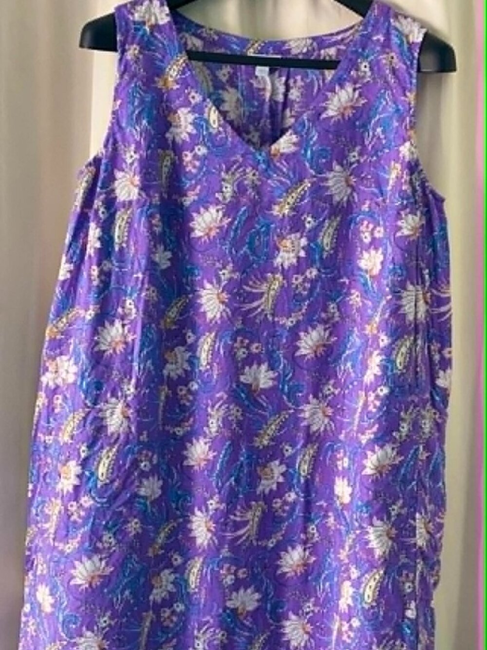J. Jill Love Linen Purple Floral 100% Linen Sleeveless Tunic Dress XL
